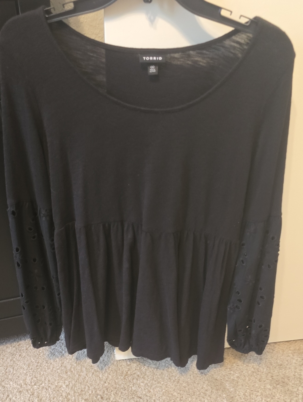 torrid Black Peplum Eyelet-Sleeve Long Sleeve Top